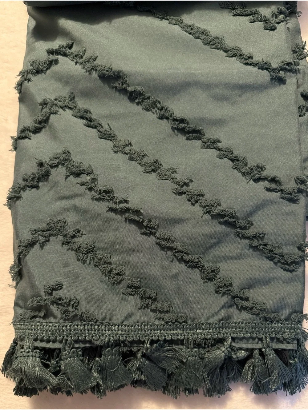 Boho Fringed Tassel Shower Curtain Set in Dark Green